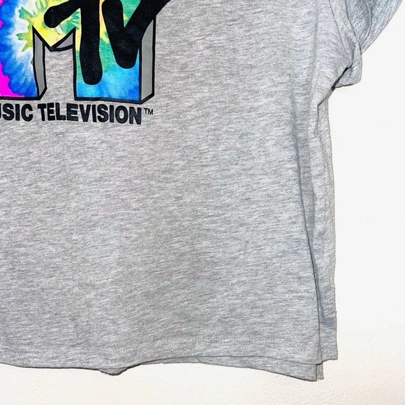 MTV Heather Gray Tie-dye Short Sleeve Cropped Graphic Tee Xlarge Women’s - Picture 5 of 11